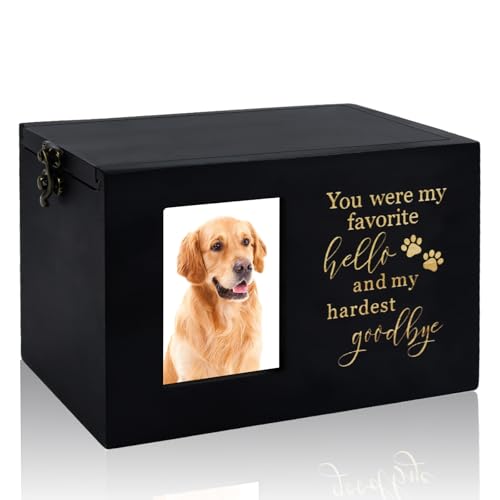 SENLINLIN Haustierurne aus Holz für Hunde, Gedenkbox mit Bilderrahmen und Lebensbaum, Urnenbox für Tierasche bis 25kg, Erinnerungsgeschenk für verstorbene Haustiere von SENLINLIN