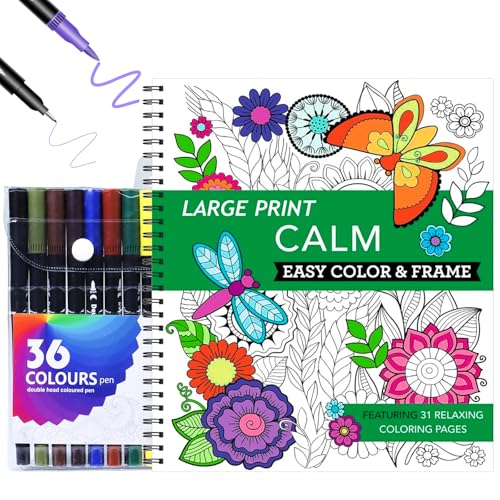 SENLINLIN Malbuch für Erwachsene mit Marker Set, 31 Muster und 36 Farbige Marker, Coloring Book Adult als Geschenk zur Entspannung und zur Linderung von Angst, enthält Mandala Tier Blumenmotive von SENLINLIN