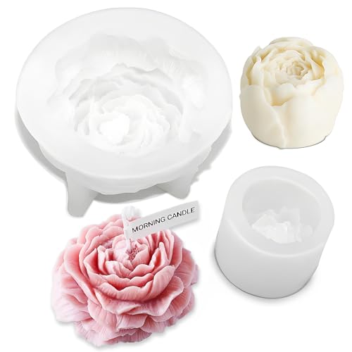 2 Stück Silikonform Blumen Kerzenform Silikon 3D Kerzenform Pfingstrose Blumen Kerzen Silikonform für die Herstellung von handgefertigten Duftkerzen, Seifen, Gips Harzhandwerk, etc. von SENLINLU