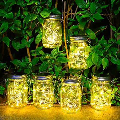 6 Stück Solarlampen für Außen - 30 LED Solar Mason Jar Licht Wetterfest Solar Laterne Hängend Solarleuchte Gartendeko Laternen für Draußen Patio Balkon Garten Baum Wand Tisch (A-Warmweiß) von SENMI