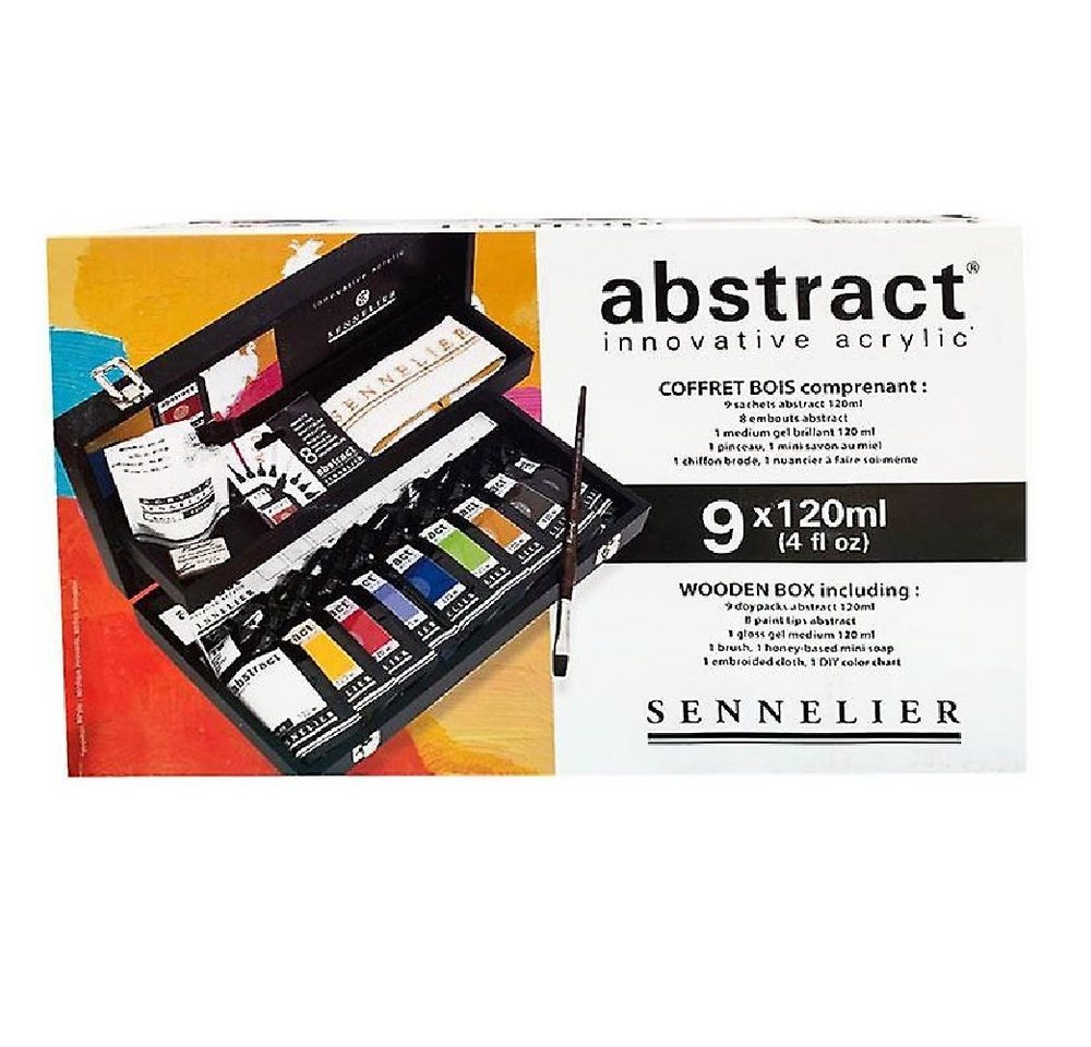 SENNELIER Acrylfarbe abstract Heavy-Body Acrylfarbe9x120ml, Holzkoffer-Set von SENNELIER