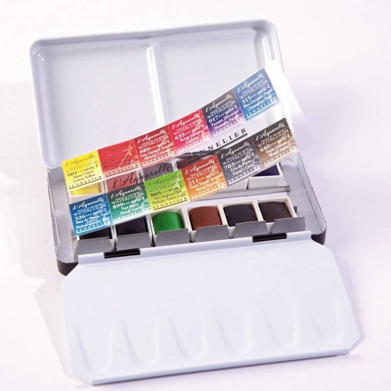 SENNELIER Aquarellfarbe l'Aquarelle Metallkasten 12 halbe Näpfchen von SENNELIER