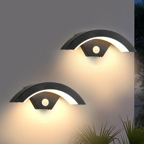 SENQIU 2 Stück Außenwandleuchte mit Bewegungsmelder, 24W Wasserdicht IP65 LED Wandleuchte Außen, 3000K Warmweiß Moderne Außenlampe Wandlampe für Garten Terrasse Eingang Villa Veranda, Schwarz von SENQIU