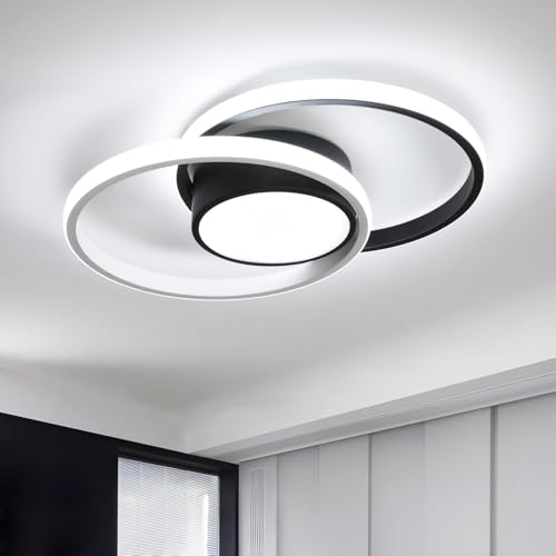 SENQIU Deckenleuchte LED, 42W LED Deckenlampe Runde Schwarz, 6500K Kaltweiß Modern Deckenbeleuchtung für Schlafzimmer Wohnzimmer Küche Esszimmer, 40CM von SENQIU