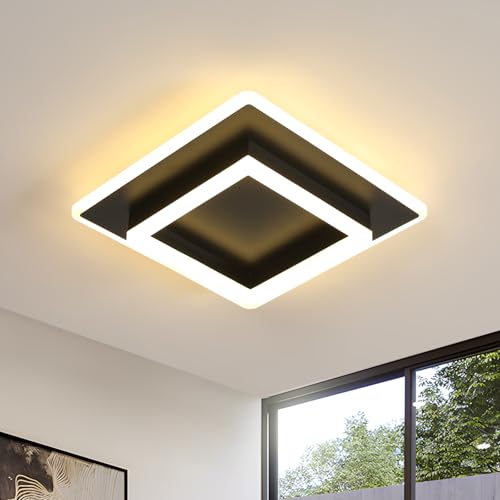 SENQIU Deckenlampe Modern LED, LED Deckenleuchte Schwarz 30W 3375LM, Wohnzimmerlampe Quadratisch Design, Deckenbeleuchtung Acryl für Schlafzimmer Badezimmer Küche Flur, 3000K Warmweiß von SENQIU