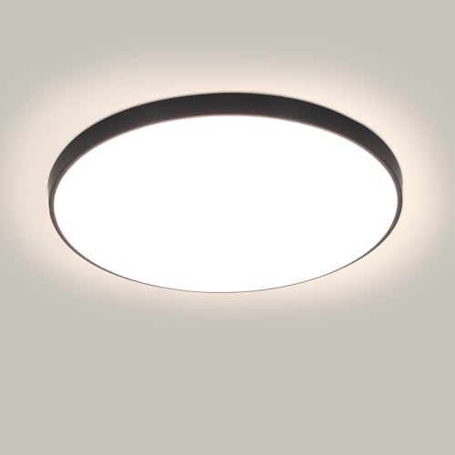 SENQIU LED Deckenlampe, Moderne Deckenleuchte LED 24W IP54 Wasserfest, Deckenbeleuchtung Schwarze Rund für Bad, Balkon, Keller, Schlafzimmer, Flur, Neutralweiß 4500K, Ø27CM von SENQIU