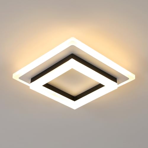 SENQIU LED Deckenleuchte, 24W 2700LM Quadratisch Moderne Led Deckenlampe, Deckenleuchte Led Schwarz Badezimmer Lampe für Flur Küche Waschräume, Schlafzimmer Wohnzimmer, Warmweißes 3000K, 20CM von SENQIU