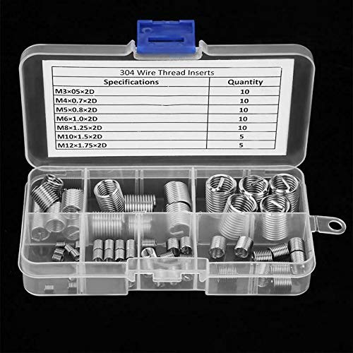 Drahtgewindeeinsätze SENRISE Gewinde-Reparatur-Set Helicoil Edelstahl Gewindebohrer Einsatz Gewinde-Reparaturwerkzeuge metrisch M3 M4 M5 M6 M8 M10 M12 (60 Stück) von SENRISE
