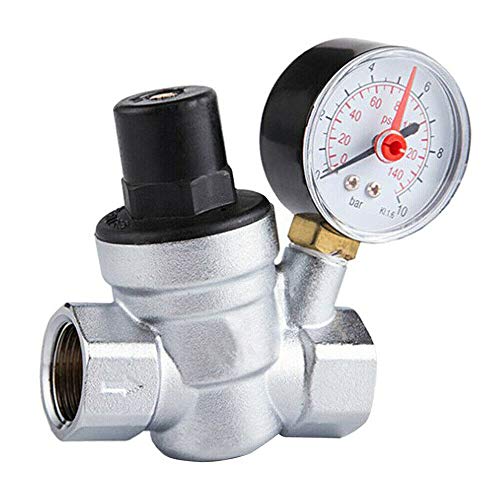 Senrise Einstellbares Messing-Druckregelventil mit Manometer für Wasser (1,9 cm DN20) von SENRISE