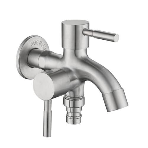 Edelstahl Doppelwasserhahn 1/2" - Multifunktionaler Doppelauslauf mit Doppelventil für Waschmaschine, Garten, Regentonne - mit 1/2" Anschluss Ausgängen Edelstahl Doppelwasserhahn 1/2" - Multifunktionaler Doppelauslauf mit Doppelventil für Waschmaschine, Garten, Regentonne - mit 1/2" Anschluss Ausgängen von SENRISE