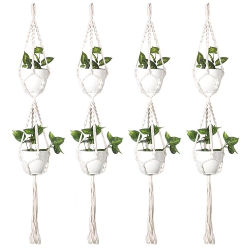 Hängende Pflanzenaufhänger, Wandbehang, Pflanzgefäß, Deckenpflanzen für Innen- und Außenbereich, Korb, dekorative Blume, Terrasse, Decke, Blumentopfhalter, 4 Stück (C) von SENRISE