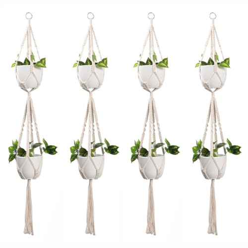 Hängende Pflanzenaufhänger, Wandbehang, Übertopf, Deckenpflanzen für Innen- und Außenbereich, Korb, dekorative Blume, Terrasse, Decke, Blumentopfhalter, 4 Stück (A) von SENRISE