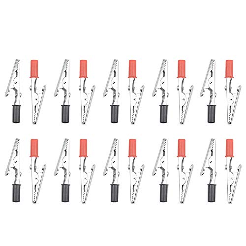 Krokodilklemmen, Mini-Krokodilklemmen, isolierter Kunststoffgriff, Kabeltest, Metall, Krokodilklemmen, 20 Stück, 50 mm (schwarz und rot) von SENRISE