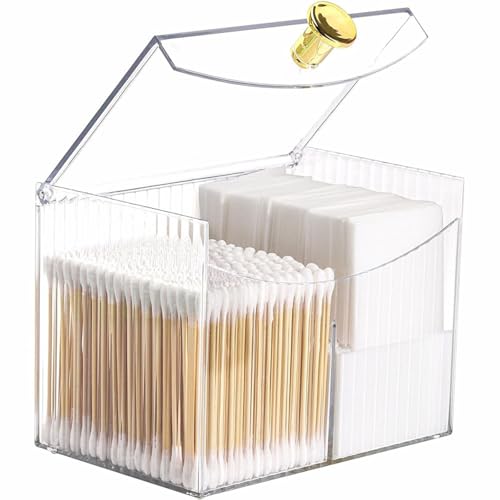 Qtips Holder Aufbewahrungsbox für Wattepads mit Deckel, Aufbewahrungsbox mit 2 Fächern für Badezimmer, Schlafzimmer, Schminktisch (transparent, 1 Stück) von SENRISE