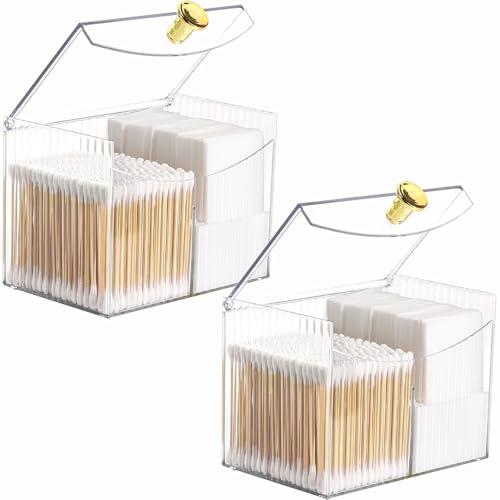 Qtips Holder Transparente Wattepad-Behälter mit Deckel, Wattestäbchen-Aufbewahrungsbox mit 2 Fächern für Badezimmer, Schlafzimmer, Schminktisch (transparent, 2 Stück) von SENRISE