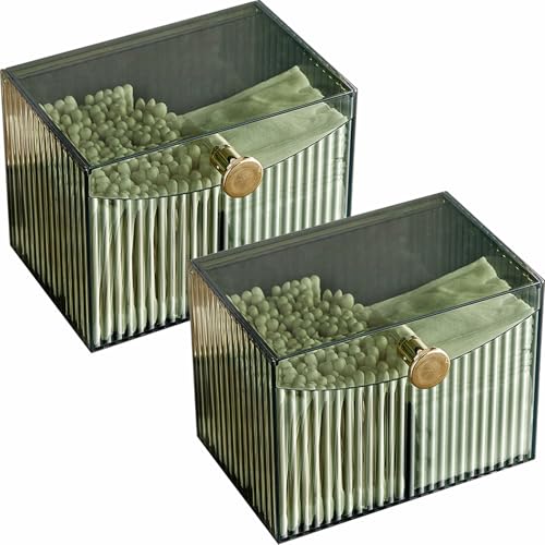 Qtips Holder Transparente Wattepad-Behälter mit Deckel, Wattestäbchen-Aufbewahrungsbox mit 2 Fächern für Badezimmer, Schlafzimmer, Schminktisch (transparent, 2 Stück) von SENRISE