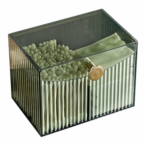 Qtips Holder Transparenter Wattepad-Behälter mit Deckel, Wattestäbchen-Aufbewahrungsbox mit 2 Fächern für Badezimmer, Schlafzimmer, Schminktisch (Grün, 1 Stück) von SENRISE