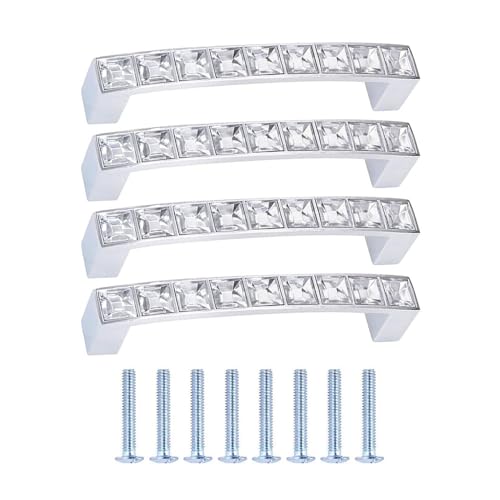 SENRISE Kristall-Schubladengriffe, Zinklegierung, Schranktürknäufe, moderne Heimdekoration, Hardware für Kleiderschrank, Schranktür (9,7 cm Lochabstand, 4 Stück, Schrauben im Lieferumfang enthalten) von SENRISE