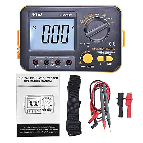 SENRISE VCB60+ Megger Megohm 1000V 0.1~2000MΩ Digitaler Isolationswiderstandstester (schwarz + orange) von SENRISE