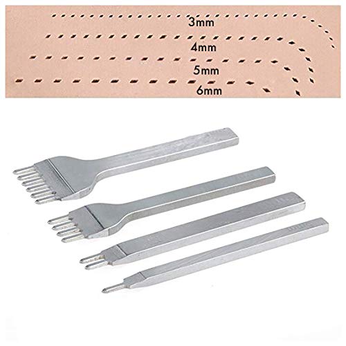 SENRISE Lederhandwerkswerkzeuge 4 Stück 1/2/4/6 Zinken Leder Lochstanzer Werkzeug DIY Nähen Leder Handwerk Werkzeuge Kit Diamant Schnürung Stitching Meißel Set (4 mm) von SENRISE