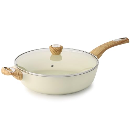 SENSARTE 30cm Weiß Tiefe Bratpfanne mit Deckel, 4.7L Sautepfanne mit Deckel, große Bratpfanne, Antihaft-Kochpfanne, Chef's Pan, Induktion Geeignet, PFOA frei von SENSARTE