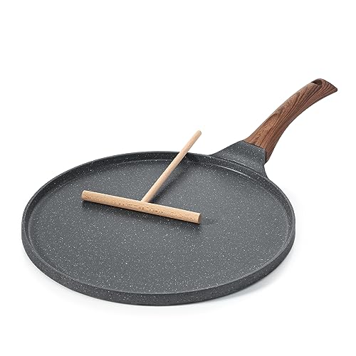 SENSARTE Crepe Pfanne 26cm Antihaftpfanne Omlettpfanne Pfannkuchen flache Pfanne mit Schweizer Granit Antihaftversiegelung, Bakelitegriff, Induktions Kompatibel, PFOA-Frei von SENSARTE