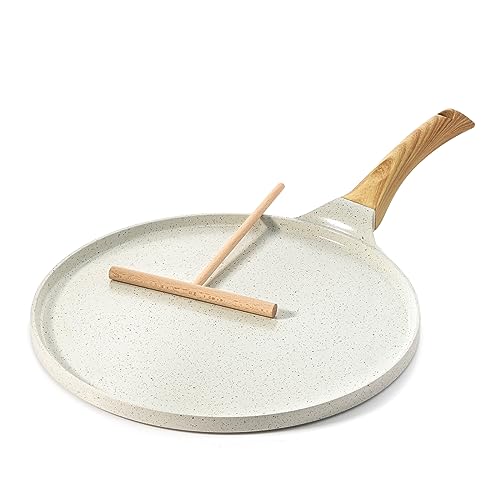 SENSARTE Weiß Crepe Pfanne 26cm Antihaftpfanne Omlettpfanne Pfannkuchen flache Pfanne mit Schweizer Granit Antihaftversiegelung, Bakelitegriff, Induktions Kompatibel, PFOA-Frei von SENSARTE