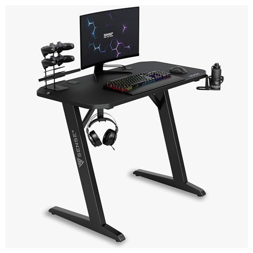 SENSE7 Schreibtisch Nomad Classic, Gaming Tisch 100x50, PC Tisch mit Kopfhörerhaken, Getränkehalter, Controller Halter, Gaming Computertisch mit Kohlefaseroberfläche, Ergonomischer Gaming Desk von SENSE7