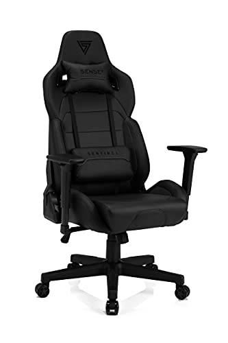 SENSE7 Gaming Sentinel Bürostuhl Zocker Gamer Ergonomischer Stuhl Armlehne Einteiliger Stahlrahmen Einstellbarer Neigungswinkel Schwarz, Leder, 40-48 x 72x59 von SENSE7