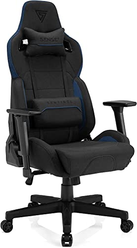 SENSE7 Gaming Stoff Sentinel Bürostuhl Zocker Gamer Ergonomischer Stuhl Armlehne Einteiliger Stahlrahmen Einstellbarer Neigungswinkel Schwarz-Blau, Leder, 40-48 x 72x59 von SENSE7