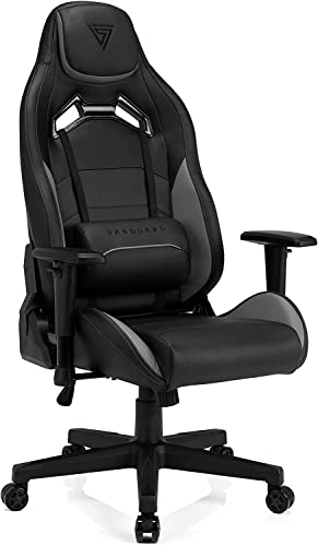 SENSE7 Gaming Stuhl Vanguard, ergonomischer Gaming Sessel mit verstellbaren Lendenkissen, Einstellbarer Neigungswinkel, Gaming Chair mit Wippfunktion, PU-Leder Bürostuhl 150kg, PC Stuhl Schwarz-Grau von SENSE7