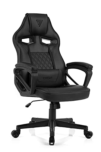 SENSE7 Gaming Stuhl Knight, ergonomischer Gaming Sessel mit verstellbaren Lendenkissen, Gaming Chair mit Wippfunktion, Gepolsterte Armlehnen, PU-Leder Bürostuhl bis 120kg, PC Stuhl Schwarz von SENSE7