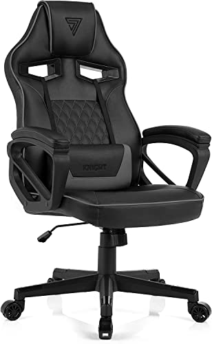SENSE7 Gaming Stuhl Knight, ergonomischer Gaming Sessel mit verstellbaren Lendenkissen, Gaming Chair mit Wippfunktion, Gepolsterte Armlehnen, PU-Leder Bürostuhl bis 120kg, PC Stuhl Schwarz-Grau von SENSE7