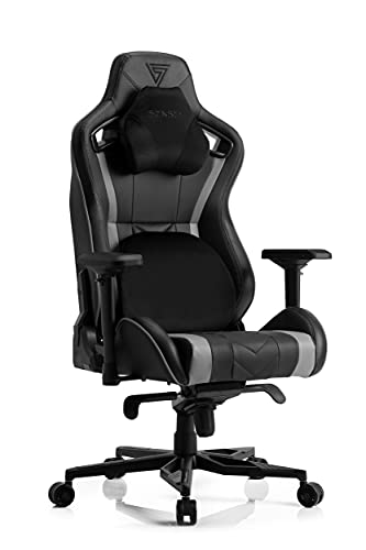 SENSE7 Gaming Legend Bürostuhl Zocker Gamer Ergonomischer Stuhl Armlehne Einteiliger Stahlrahmen Einstellbarer Neigungswinkel Schwarz-Grau, Kunstleder, 42-48 x73 x 55 von SENSE7