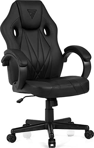 SENSE7 Gaming Stuhl Prism, ergonomischer Gaming Sessel, Gaming Chair mit Wippfunktion, Gepolsterte Armlehnen, PU-Leder Bürostuhl bis 120kg, PC Stuhl Schwarz von SENSE7