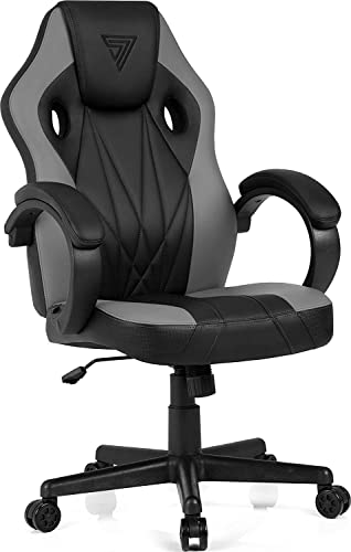 SENSE7 Gaming Stuhl Prism, ergonomischer Gaming Sessel, Gaming Chair mit Wippfunktion, Gepolsterte Armlehnen, PU-Leder Bürostuhl bis 120kg, PC Stuhl Schwarz-Grau von SENSE7