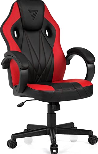 SENSE7 Gaming Stuhl Prism, ergonomischer Gaming Sessel, Gaming Chair mit Wippfunktion, Gepolsterte Armlehnen, PU-Leder Bürostuhl bis 120kg, PC Stuhl Schwarz-Rot von SENSE7