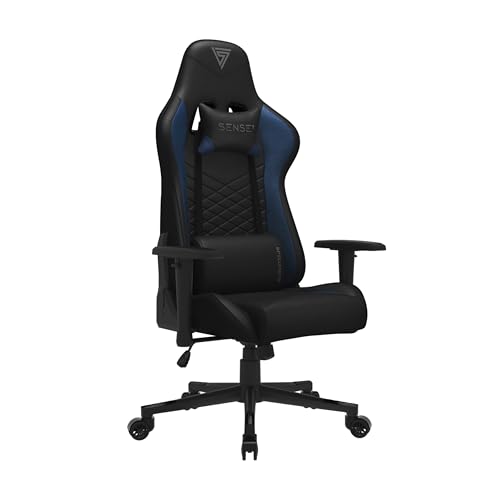 SENSE7 Gaming Spellcaster Bürostuhl Zocker Gamer Ergonomischer Stuhl Armlehne Einteiliger Stahlrahmen Einstellbarer Neigungswinkel Schwarz-Blau, 43-52 x 69,5 x 57, 5907783039751 von SENSE7