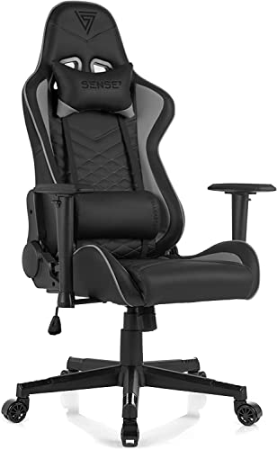 SENSE7 Gaming Stuhl Spellcaster, ergonomischer Gaming Sessel mit verstellbaren Lendenkissen Einstellbarer Neigungswinkel, Gaming Chair mit Wippfunktion, PU-Leder Bürostuhl 150kg von SENSE7