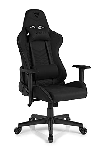 SENSE7 Gaming Stuhl Spellcaster, ergonomischer Gaming Sessel mit verstellbaren Lendenkissen Einstellbarer Neigungswinkel, Gaming Chair mit Wippfunktion, Stoff Bürostuhl 150kg, PC Stuhl Schwarz von SENSE7