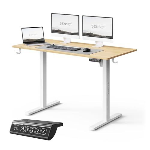 SENSE7 Nojo Light Elektrischer Schreibtisch Weißkiefer 120x60cm – Gemütlicher höhenverstellbarer Bürotisch im Skandi-Stil mit Memory-Funktion von SENSE7