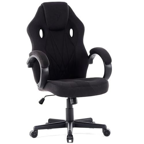 SENSE7 Gaming Stuhl Prism, ergonomischer Gaming Sessel, Gaming Chair mit Wippfunktion, Gepolsterte Armlehnen, Stoff Bürostuhl bis 120kg, PC Stuhl Schwarz von SENSE7