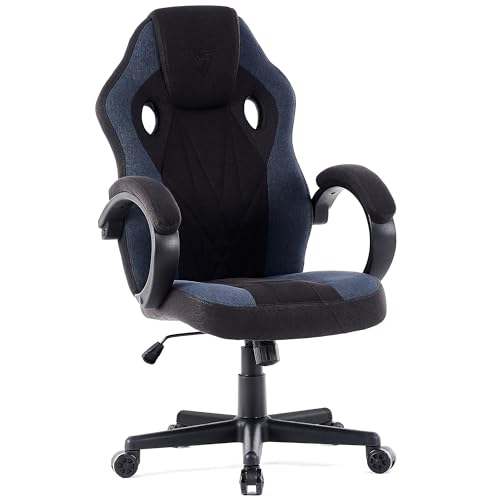 SENSE7 Gaming Stuhl Prism, ergonomischer Gaming Sessel, Gaming Chair mit Wippfunktion, Gepolsterte Armlehnen, Stoff Bürostuhl bis 120kg, PC Stuhl Schwarz-Blau von SENSE7