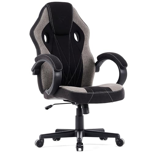 SENSE7 Gaming Stuhl Prism, ergonomischer Gaming Sessel, Gaming Chair mit Wippfunktion, Gepolsterte Armlehnen, Stoff Bürostuhl bis 120kg, PC Stuhl Schwarz-Grau von SENSE7