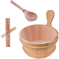 Sentiotec Sauna-Set Basic Aufgusseimer mit Saunakelle und Sanduhr aus Holz von SENTIOTEC