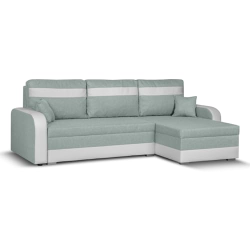 SENTO TRADE Ecksofa mit Schlaffunktion, Bettkasten, L-Form Eckcouch, Schlafsofa, inkl. Hocker, Bonellfederkern, CONDI (Mint-weiß) von SENTO TRADE