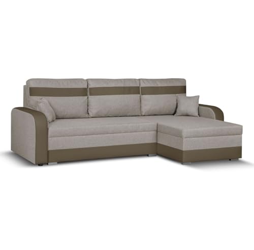 SENTO TRADE Ecksofa mit Schlaffunktion, Bettkasten, L-Form Eckcouch, Schlafsofa, inkl. Hocker, Bonellfederkern, CONDI (beige-braun) von SENTO TRADE