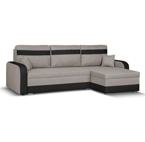 SENTO TRADE Ecksofa mit Schlaffunktion, Bettkasten, L-Form Eckcouch, Schlafsofa, inkl. Hocker, Bonellfederkern, CONDI (beige-schwarz) von SENTO TRADE