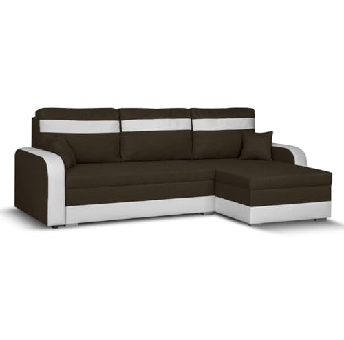 SENTO TRADE Ecksofa mit Schlaffunktion, Bettkasten, L-Form Eckcouch, Schlafsofa, inkl. Hocker, Bonellfederkern, CONDI (braun-weiß) von SENTO TRADE