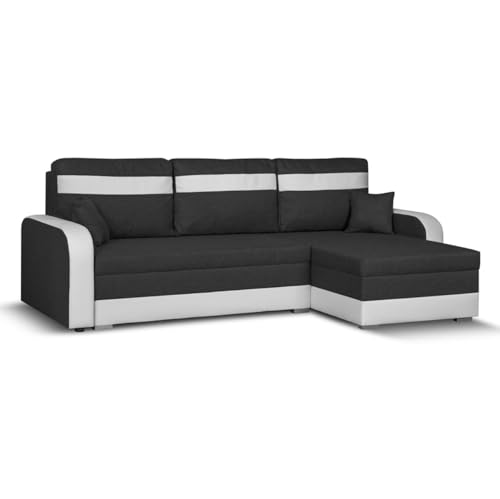 SENTO TRADE Ecksofa mit Schlaffunktion, Bettkasten, L-Form Eckcouch, Schlafsofa, inkl. Hocker, Bonellfederkern, CONDI (dunkelgrau-weiß) von SENTO TRADE